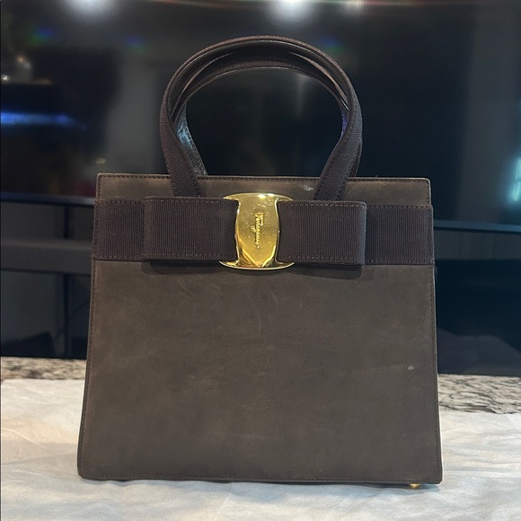 Salvatore Ferragamo Handbags - Salvatore Ferragamo Brown Suede Vala Bow handbag 2way with COA EUC